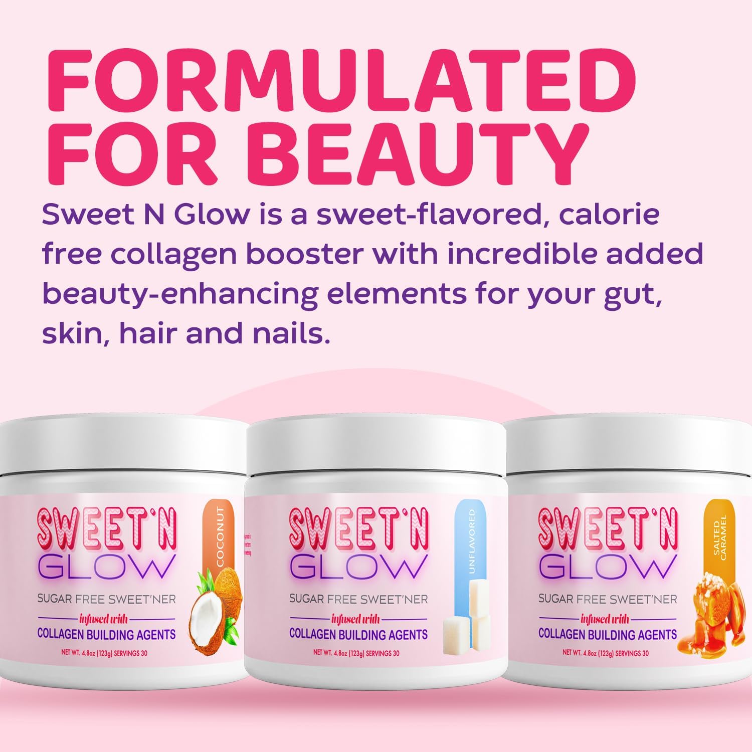 Project Ad Sweet' N Glow Zero Calorie Sugar Free Sweet'Ner With Collagen Building Agents (30 Servings, Salted Carmel) : Health & Household