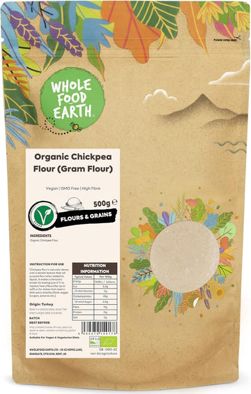 Wholefood Earth Organic Chickpea Flour (Gram Flour) – 500G | Vegan | Gmo Free | High Fibre | Certified Organic