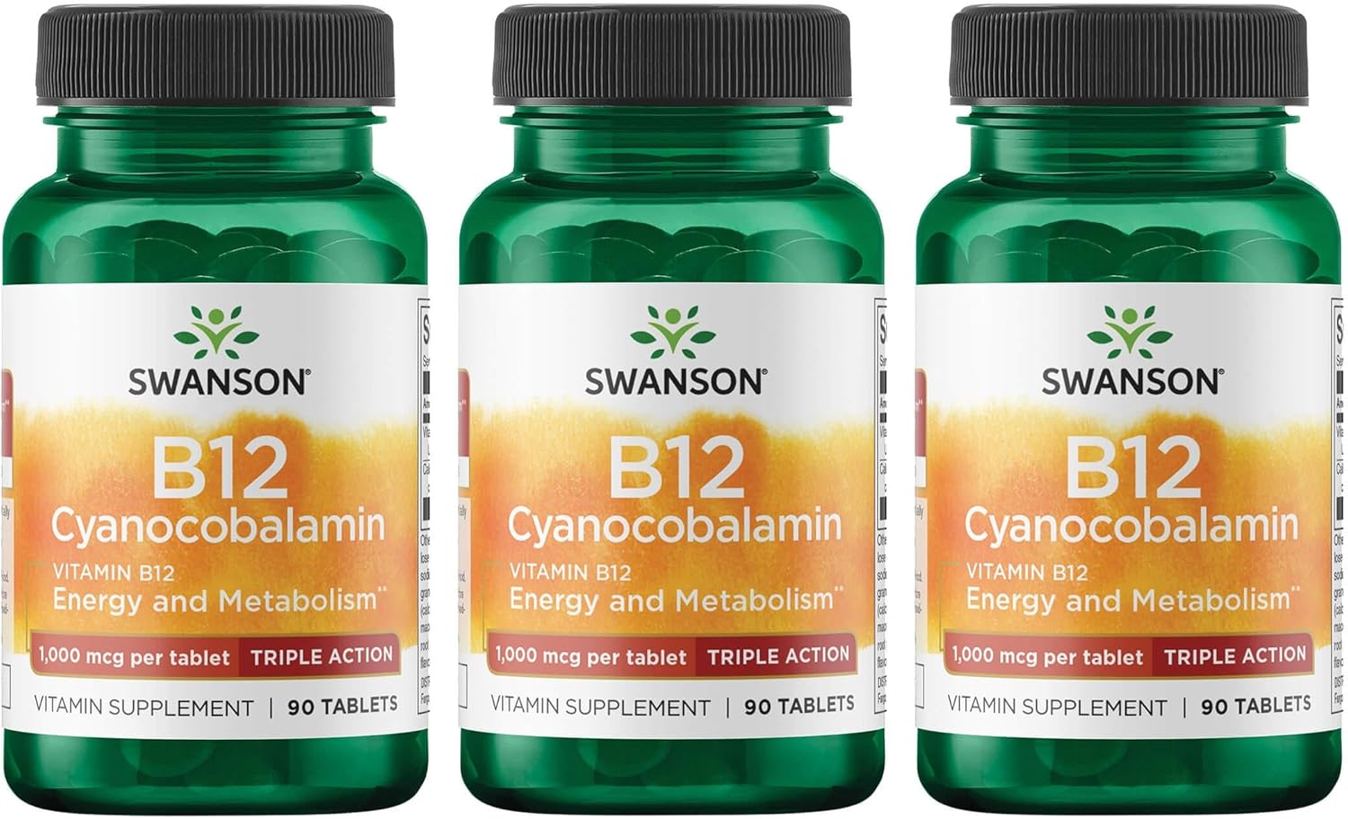 Swanson Triple Action Vitamin B-12 1Vitamin 000 Mcg 90 Tabs (3 Pack)