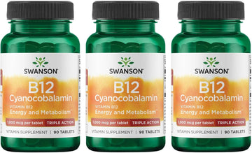 Swanson Triple Action Vitamin B-12 1Vitamin 000 Mcg 90 Tabs (3 Pack)