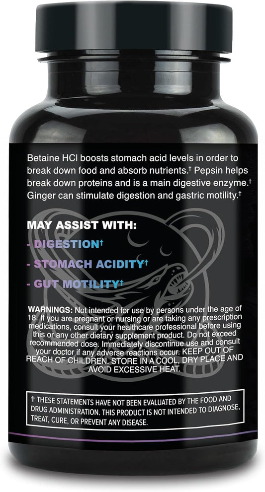 Leviathan Betaine Hcl With Pepsin & Ginger - Digestive Enzymes Supplement For Digestion Aid & Support, Stomach Acid & Nutrient Absorption