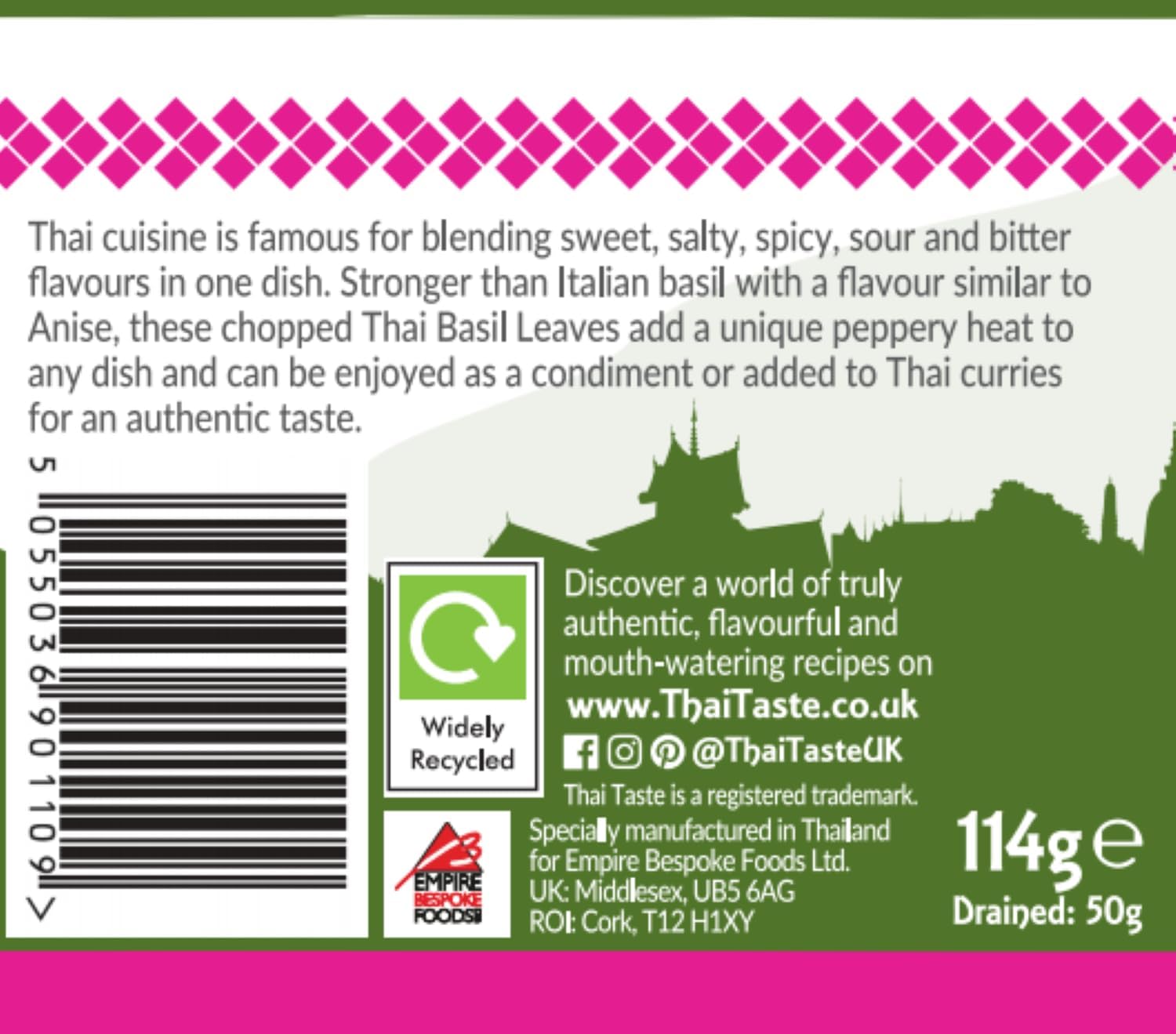 Thai Taste Thai Basil Leaves 114G - Pack Of 6