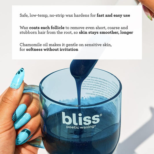 Bliss Poetic Waxing At Home Wax Kit - 5.3 Fl Oz - Microwavable Stripless Wax Hair Removal Kit - Fragrance Free - Safe for All Skin Types & Bliss Jelly Glow Peel™ Gentle Non-Abrasive Cleanser and Exf