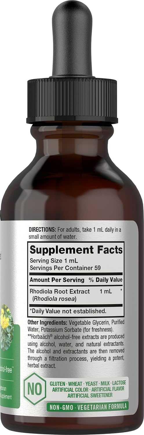 Horbäach Rhodiola Rosea Supplement | 2 Fl Oz Tincture | Alcohol Free Extract | Super Concentrated Root Liquid | Vegetarian, Non-Gmo, Gluten Free