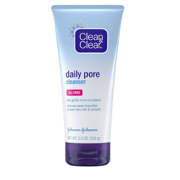 Clean & Clear Daily Pore Facial Cleanser For Soft, Smooth Skin, Oil-Free Acne Face Wash For Normal, Oily & Combination Skin Care, 5.5 Oz