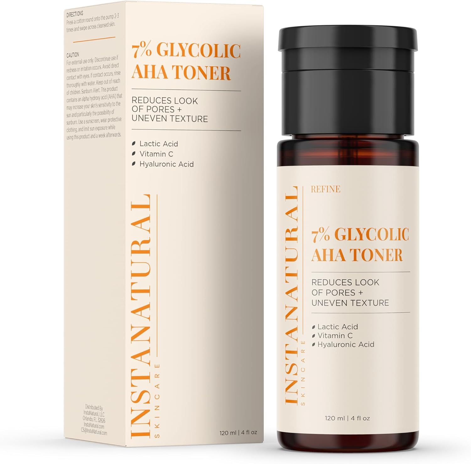 Instanatural 7% Glycolic Aha Face Toner | Gently Exfoliates, Brightens, Minimize Large Pores, Smooth Uneven Texture, (Vitamin C, Witch Hazel, Hyaluronic, Lactic & Alpha Hydroxy Acid), 4Oz