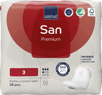 Abena San 3 Incontinence Pads Women and Men | 500ml Absorbency | 28 Pack | Fast Absorbing Incontinence Products, Discreet & Effective Shaped Incontinence Pads for Men and Women