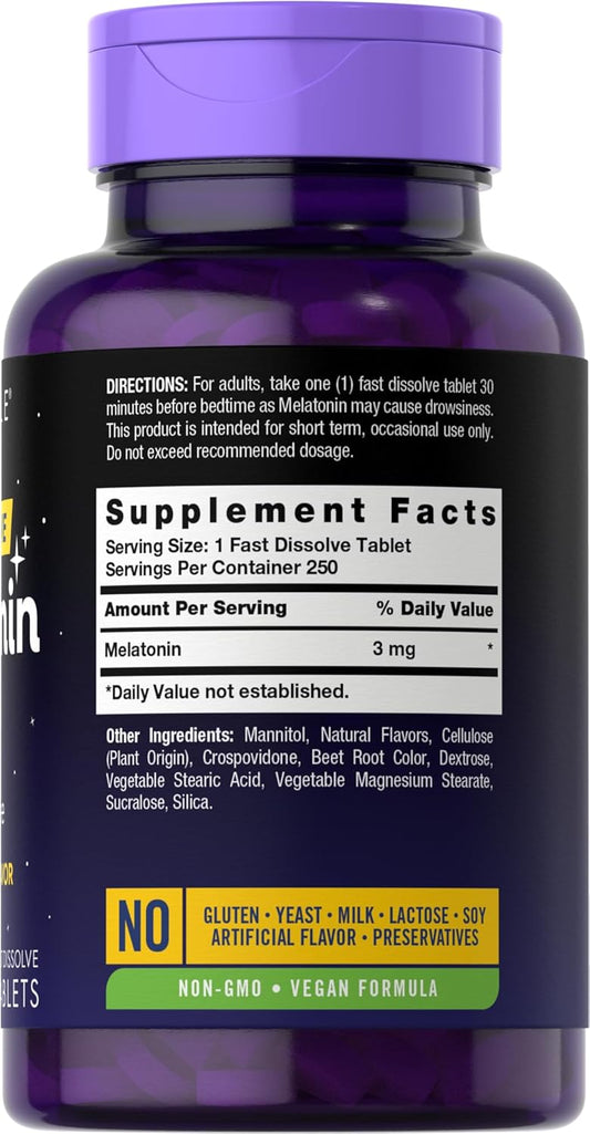 Carlyle Melatonin 3Mg Fast Dissolve Tablets | 250 Count | Low Dose And Drug Free | Vegan, Non-Gmo, Gluten Free