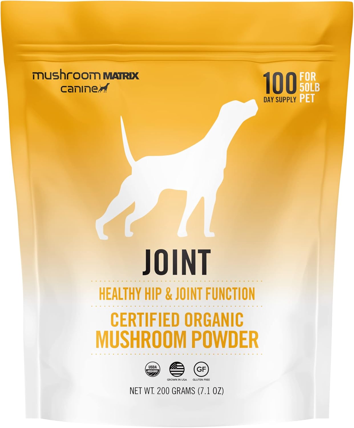 Om Mushroom Matrix Pet - Canine | Joint & Hip Function | Usa Grown Human-Grade Organic Mushroom Powder Pet Supplement | Promotes Resilient Bones & Joints For Dogs & Cats | 100 Grams, 3.5 Oz
