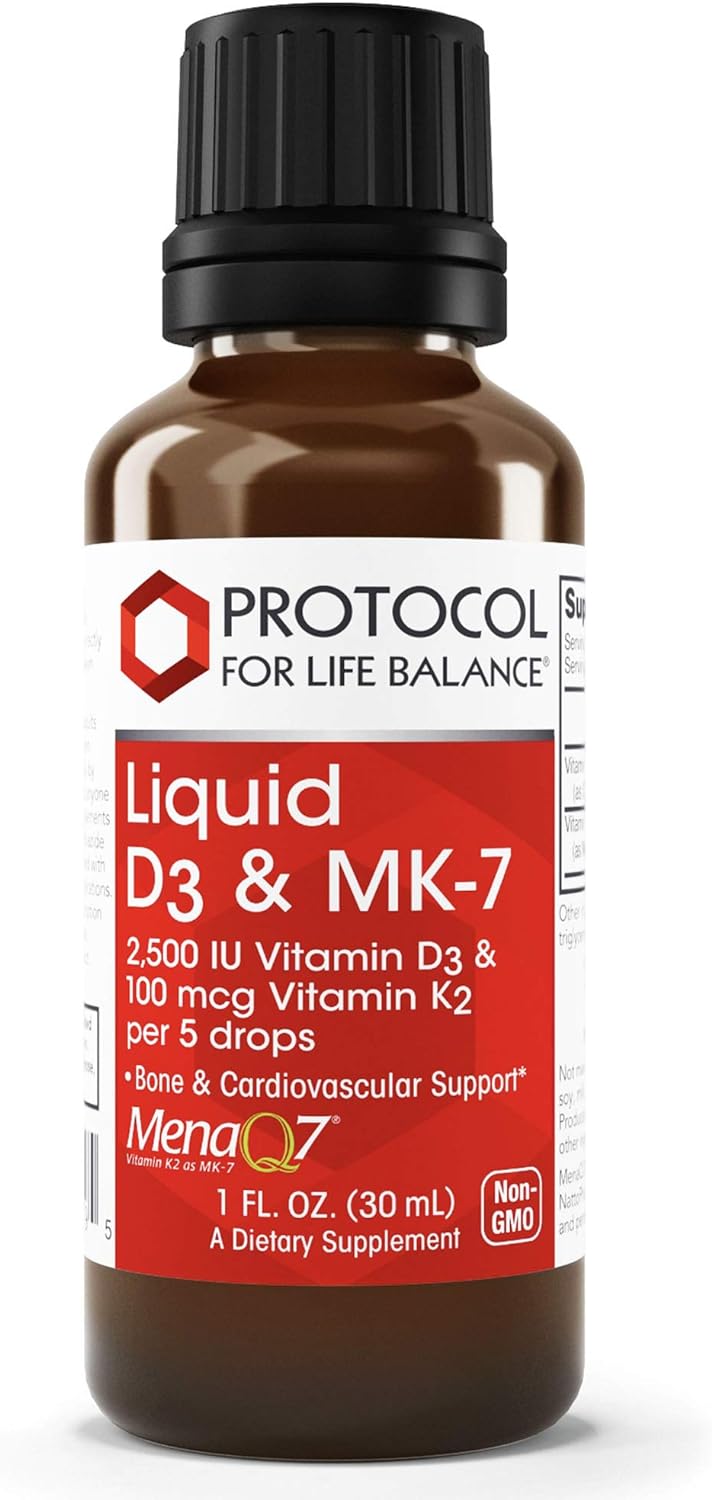 Protocol Liquid D3 & MK-7 - Bone Density & Immune System Supplement* - Liquid Vitamin D - for Teeth Health* - Vitamin D3 & K2 - Non-GMO, Kosher, Halal - 163 Servings - 1 fl oz