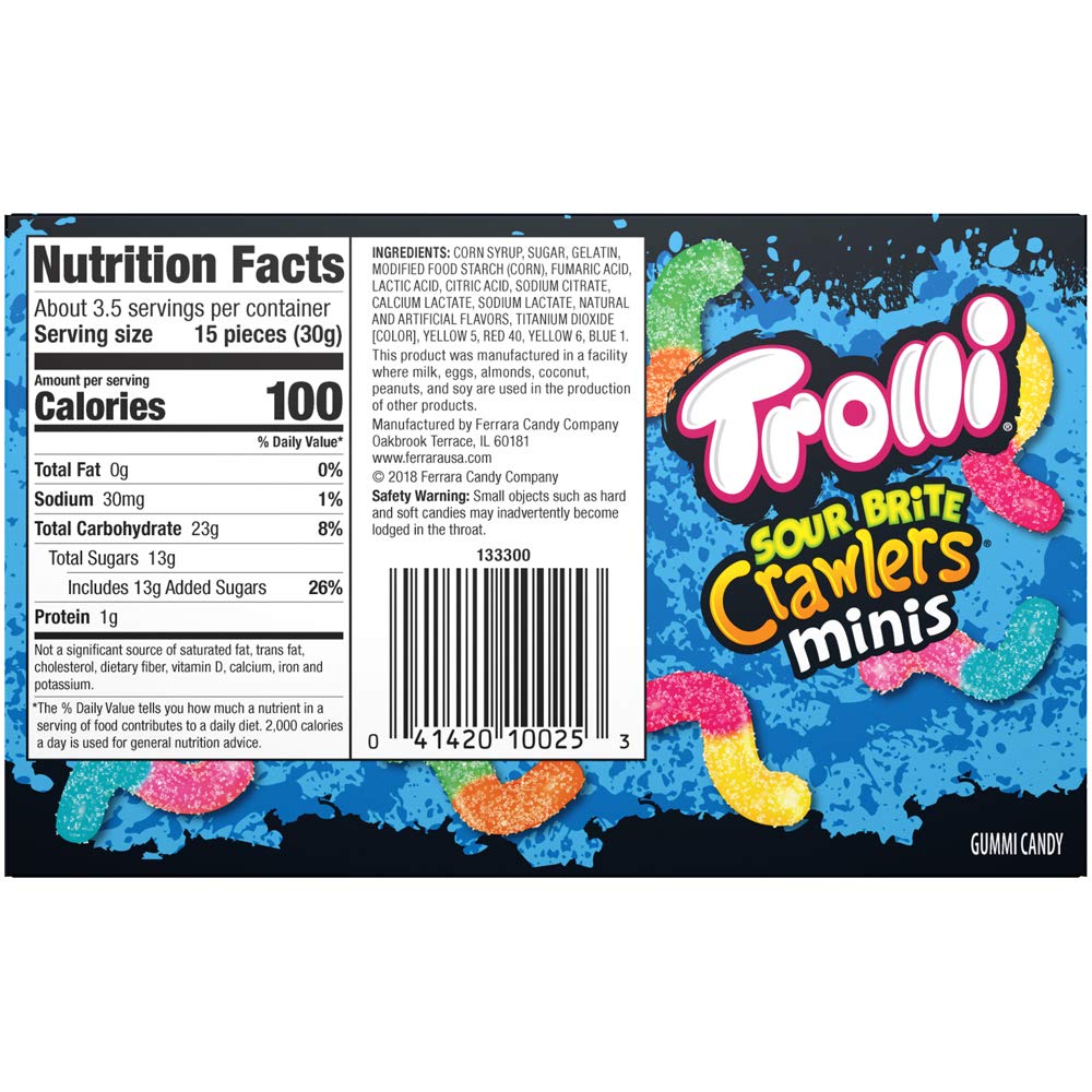 Trolli Sour Brite Crawlers Minis, Sour Gummy Worms, 3.5 Ounce Theater Candy Boxes (Pack Of 12)