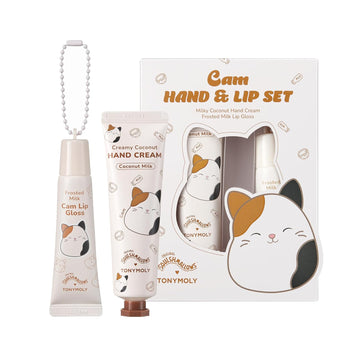 Tonymoly X Squishmallow Valentine Cam The Cat 2Pc Hand Cream & Lip Gloss Set, Coconut Milk Hand Cream, Frosted Milk Lip Gloss