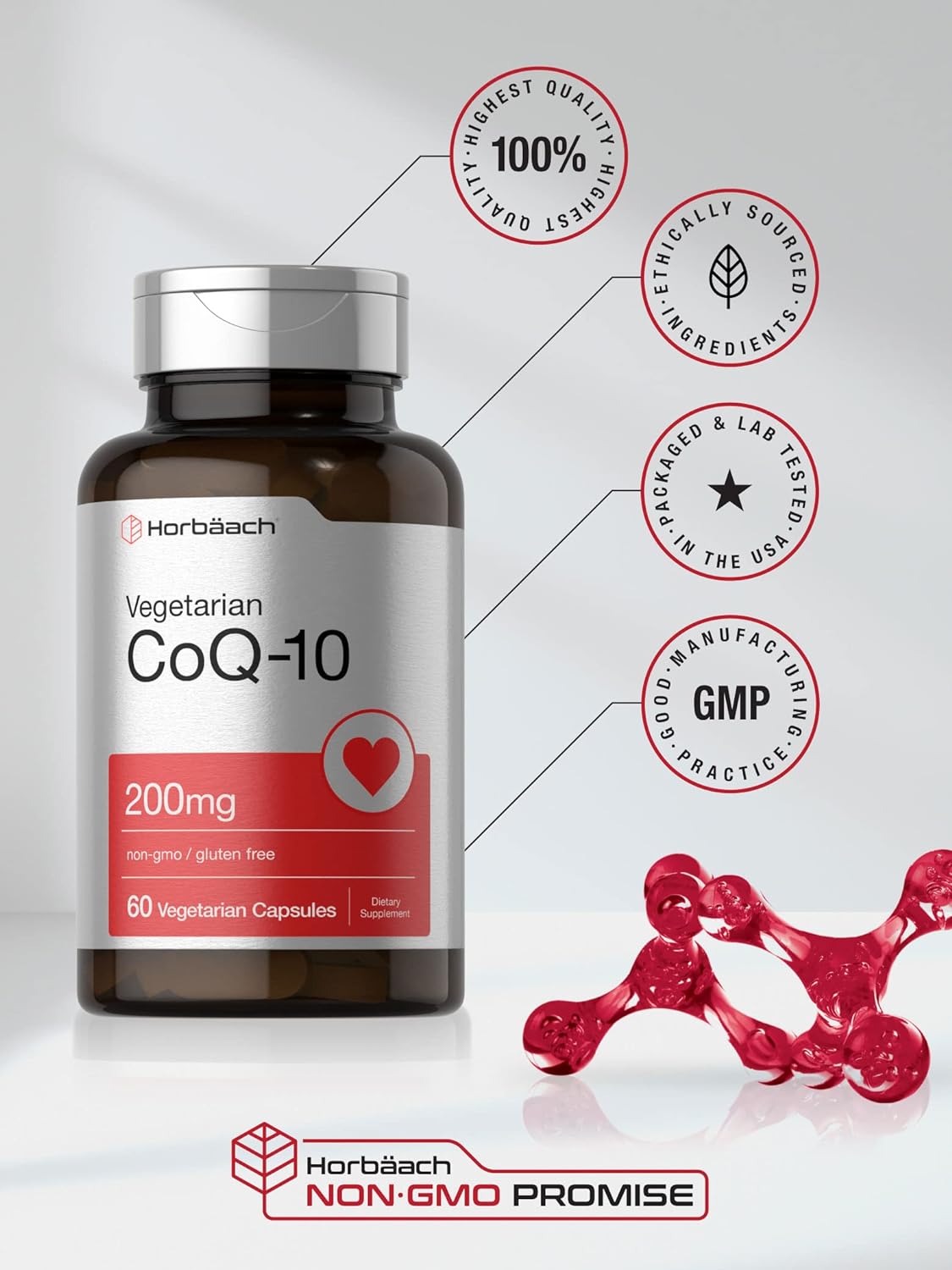 Horbäach CoQ10 Capsules | 200mg | 60 Count | Vegetarian, Non-GMO, Gluten Free : Health & Household