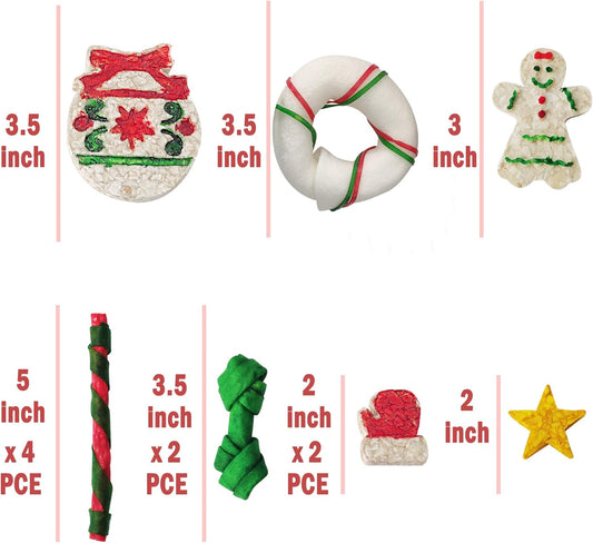Mon2Sun 12Count Christmas Dog Rawhide Holiday Stocking For Small Dogs