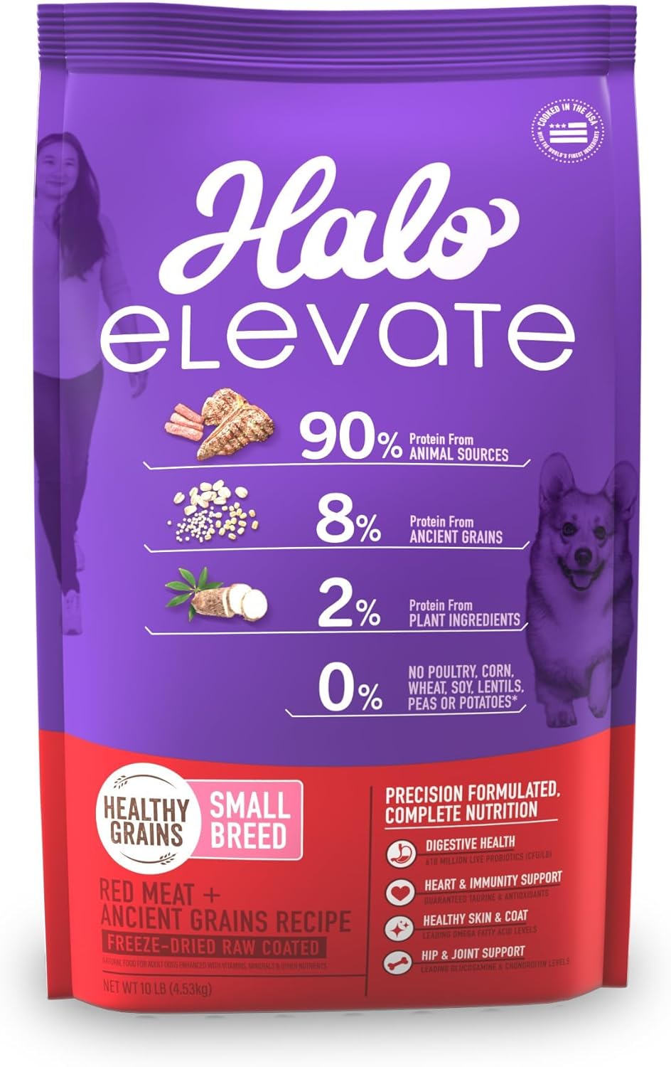 Halo Elevate Dry Dog Food, Healthy Grains Red Meat Recipe, Small Breed, 10Lb