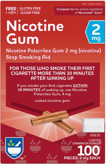 Rite Aid Nicotine Gum, Coated Cinnamon Flavor, 2 Mg - 100 Count | Quit Smoking Aid | Nicotine Replacement Gum