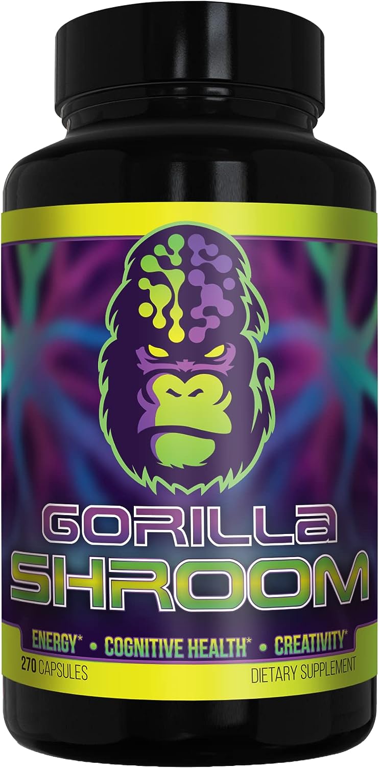 Gorilla Shroom Nootropic Mushroom Supplement (6700mg) - 270 Capsules / Lion?s Mane, Cordyceps, Reishi, Maitake / Increased Energy / Improved Immune Modulation / Enhanced Cognitive Functioning