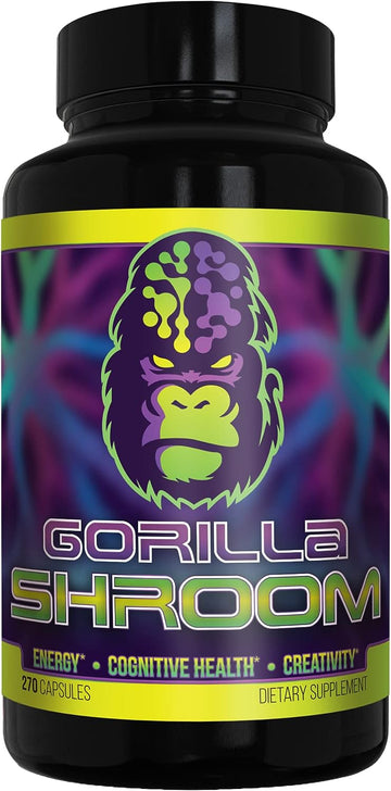 Gorilla Shroom Nootropic Mushroom Supplement (6700mg) - 270 Capsules / Lion?s Mane, Cordyceps, Reishi, Maitake / Increased Energy / Improved Immune Modulation / Enhanced Cognitive Functioning