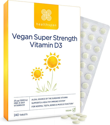Healthspan Vegan Vitamin D3 1,000Iu | 240 Tablets | Immune Support | 25Ug Vitamin D | Healthy Muscles, Bones & Teeth | Vegan