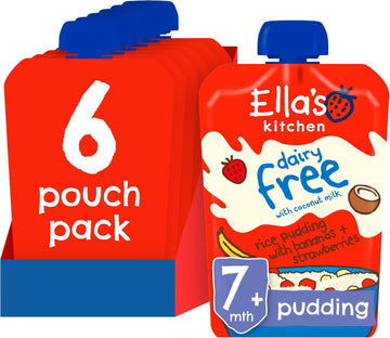 Ella'S Kitchen Dairy Free Banana & Strawberry Rice Pudding (Stage 1) 80G (Pack Of 6)