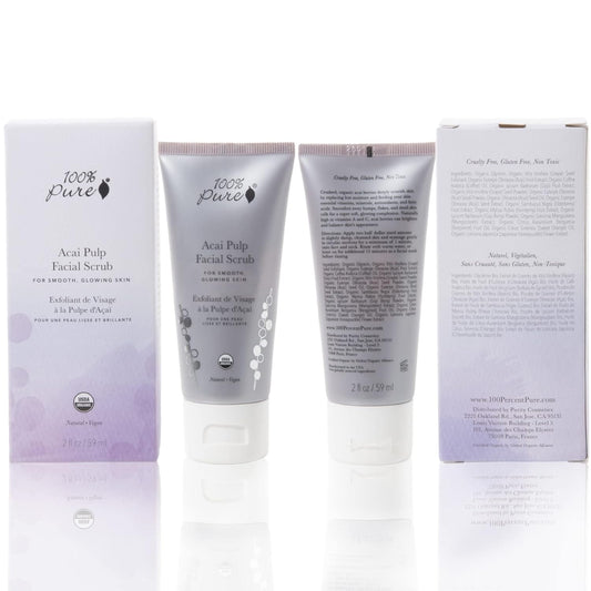 100% Pure Acai Pulp Facial Scrub, Exfoliating, Organic Face Wash (2 Fl Oz)