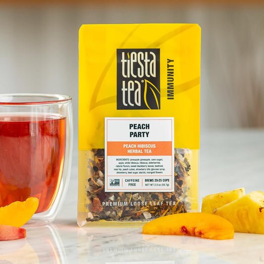 Tiesta Tea - Peach Party | Peach Hibiscus Herbal Tea | Premium Loose Leaf Tea Blend | Non-Caffeinated Fruit Tea | Make Hot Or Iced & Up To 25 Cups | Made W/Natural Ingredients - 2Oz Resealable Pouch