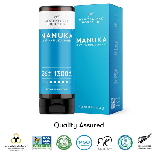 New Zealand Honey Co. Manuka Honey Umf 26+ (Mgo 1300+) Squeezy Bottle 17.6 Oz / 1.1 Lb (500G)