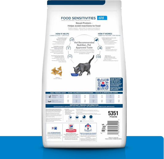 Hill'S Prescription Diet D/D Food Sensitivities Duck & Green Pea Formula Dry Cat Food, Veterinary Diet, 8.5 Lb. Bag