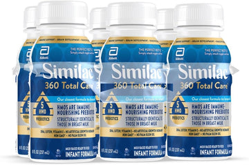 Similac 360 Total Care Infant Formula, with 5 HMO Prebiotics, Our Closest Formula to Breast Milk, Non-GMO, Baby Formula, Ready-to-Feed, 8-fl-oz Bottle (Pack of 6) (Packaging May Vary)