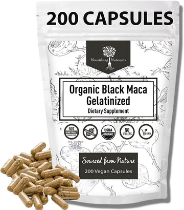 Organic Gelatinized Black Maca 3X Stronger 200 Maca Root Capsules For Men & Black Maca Root For Women Natural Energy Supplement For Focus - Black Maca Root Powder, Stamina & Endurance Supplements