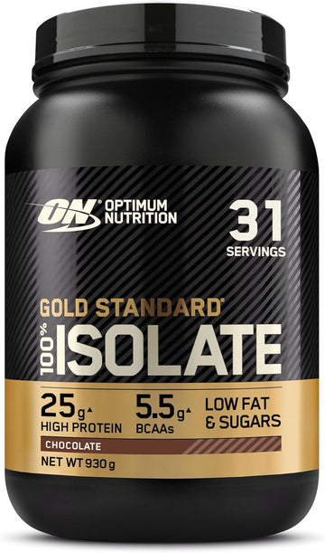 Optimum Nutrition On Gold Standard 100% Isolate Pure Whey Protein, Naturally Occurring Bcaas And Glutamine, Pre And Post Workout, Chocolate Flavour, 31 Servings, 930 G