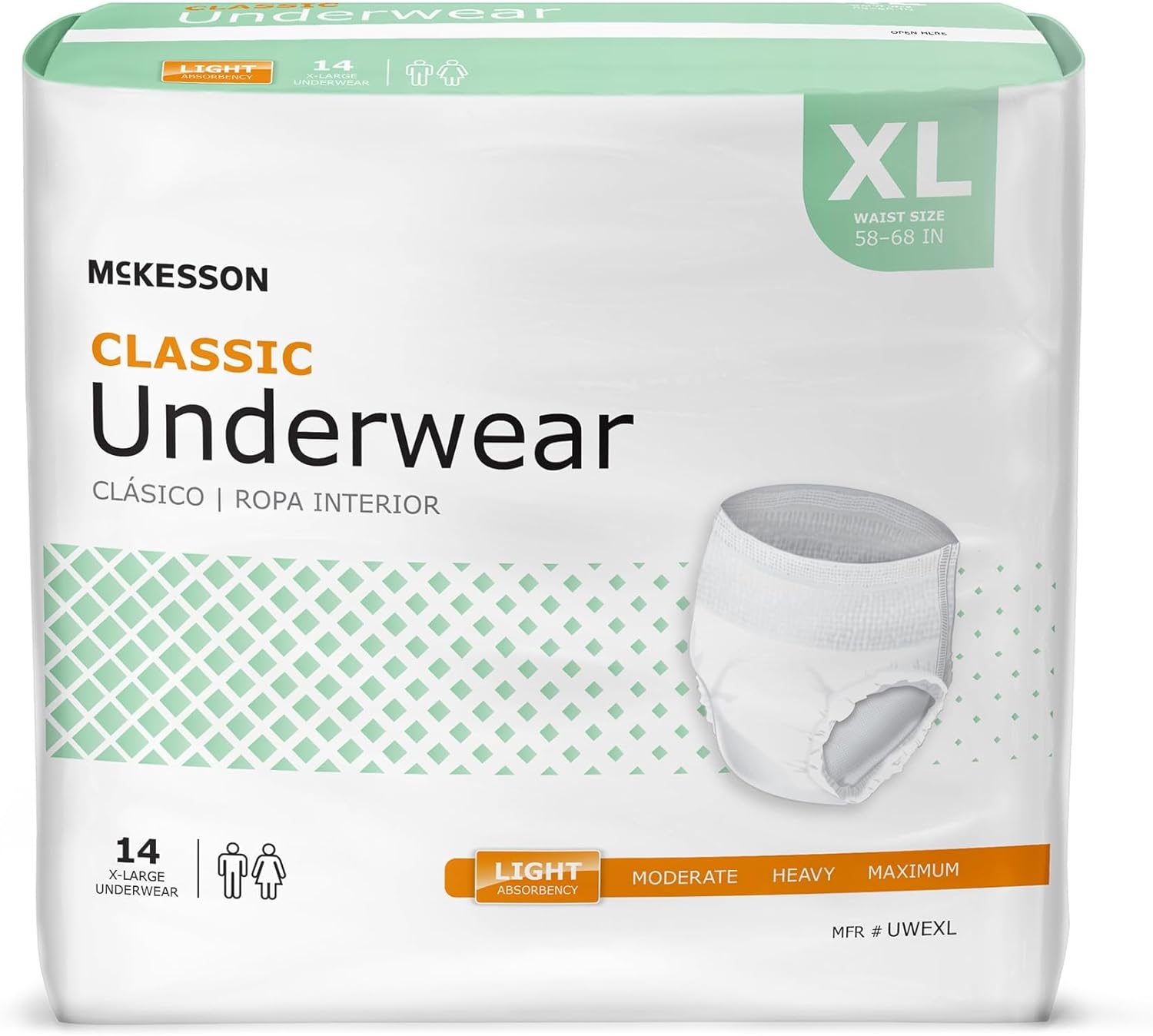 McKesson Classic Underwear, Incontinence, Light Absorbency, XL, 14 Count