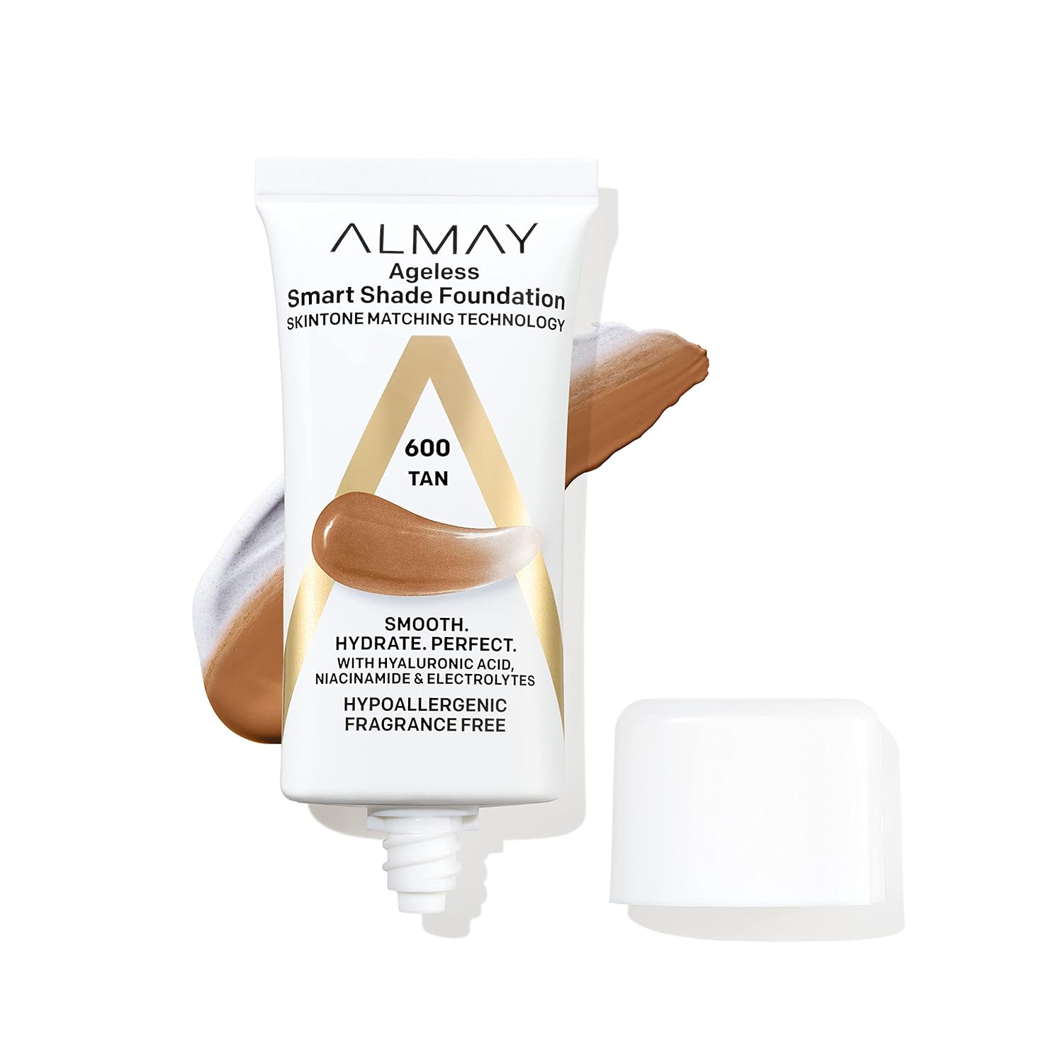 Almay Anti-Aging Foundation, Smart Shade Face Makeup With Hyaluronic Acid, Niacinamide, Vitamin C & E, Hypoallergenic-Fragrance Free, 600 Tan, 1 Fl Oz (Pack Of 1)