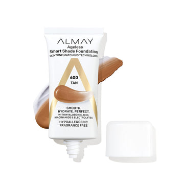 Almay Anti-Aging Foundation, Smart Shade Face Makeup With Hyaluronic Acid, Niacinamide, Vitamin C & E, Hypoallergenic-Fragrance Free, 600 Tan, 1 Fl Oz (Pack Of 1)