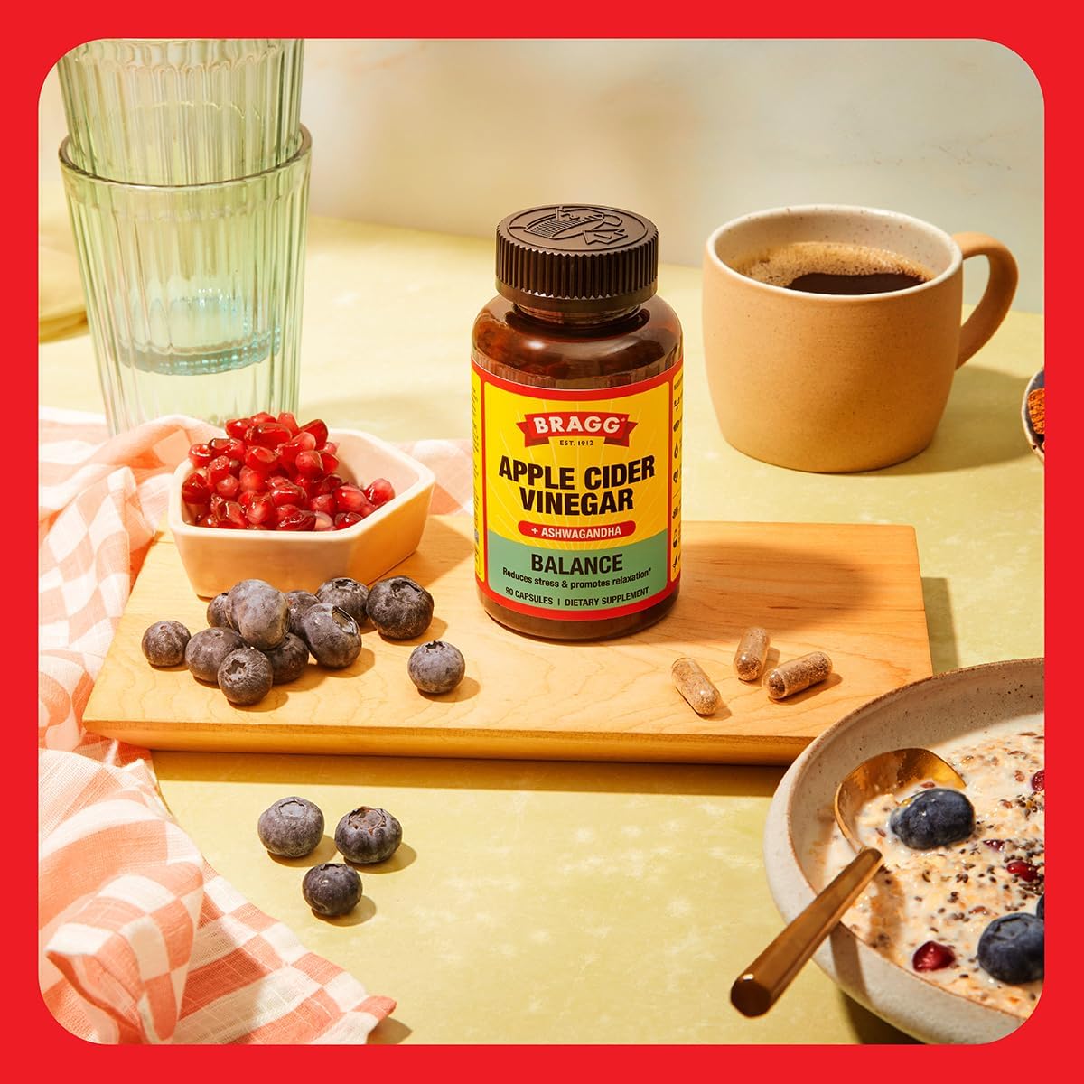 Bragg Daily Balance Apple Cider Vinegar And Sensoril Ashwagandha Capsules - 750Mg Of Acetic Acid – Energy & Weight Management Support - (90 Pills) : Health & Household