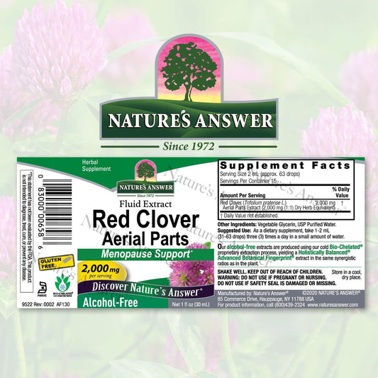 Nature's Answer Alcohol-Free Red Clover Extract Supplement, 1-Fluid Ounce | Natural Mood Support | Hormone Balance for Women | Menopausal Support