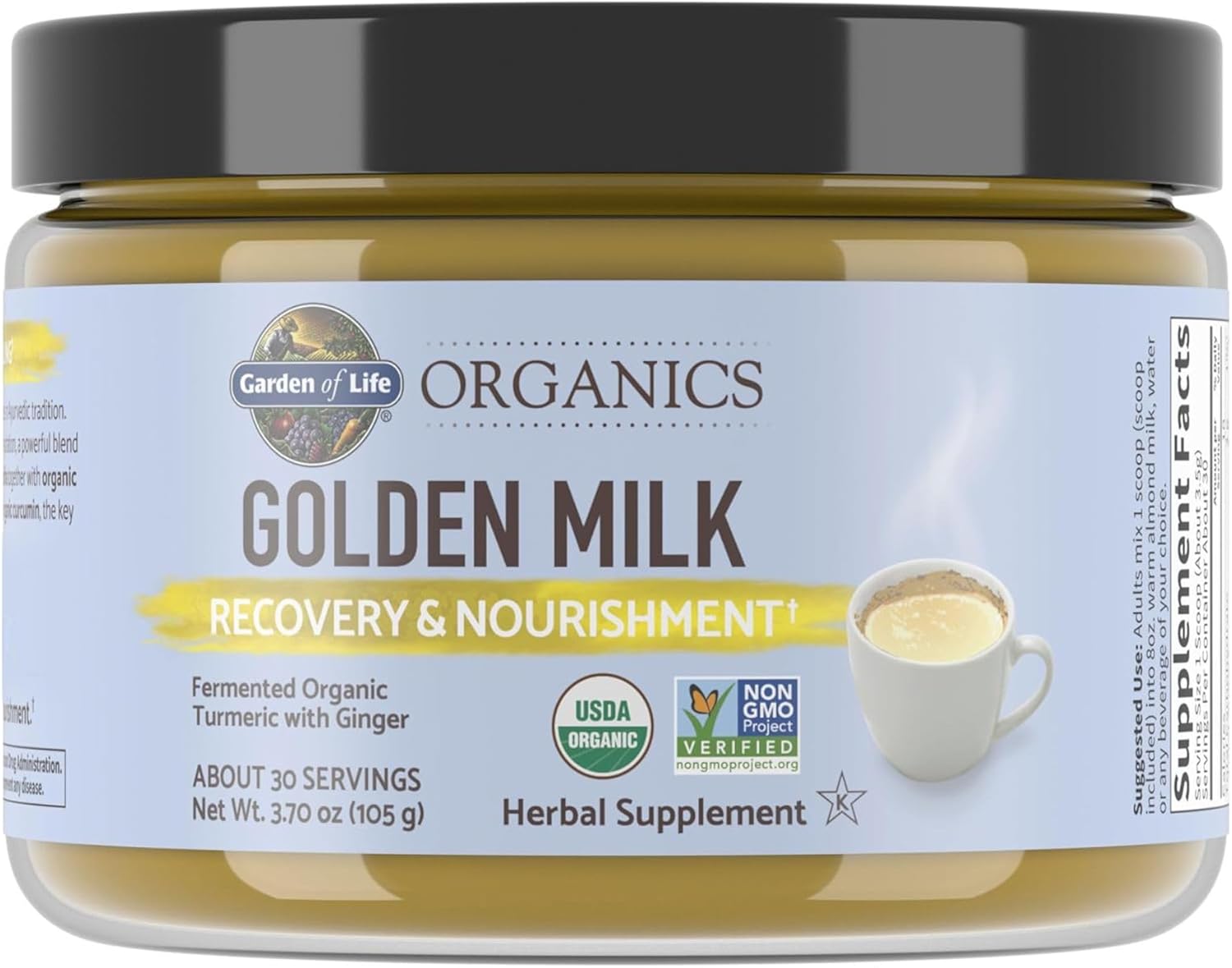 Garden Of Life Organics Golden Milk Recovery & Nourishment Powder - 44Mg Turmeric Curcumin (95% Curcuminoids), Ashwagandha - Organic Non-Gmo Vegan & Gluten Free Herbal Supplements, 30 Servings