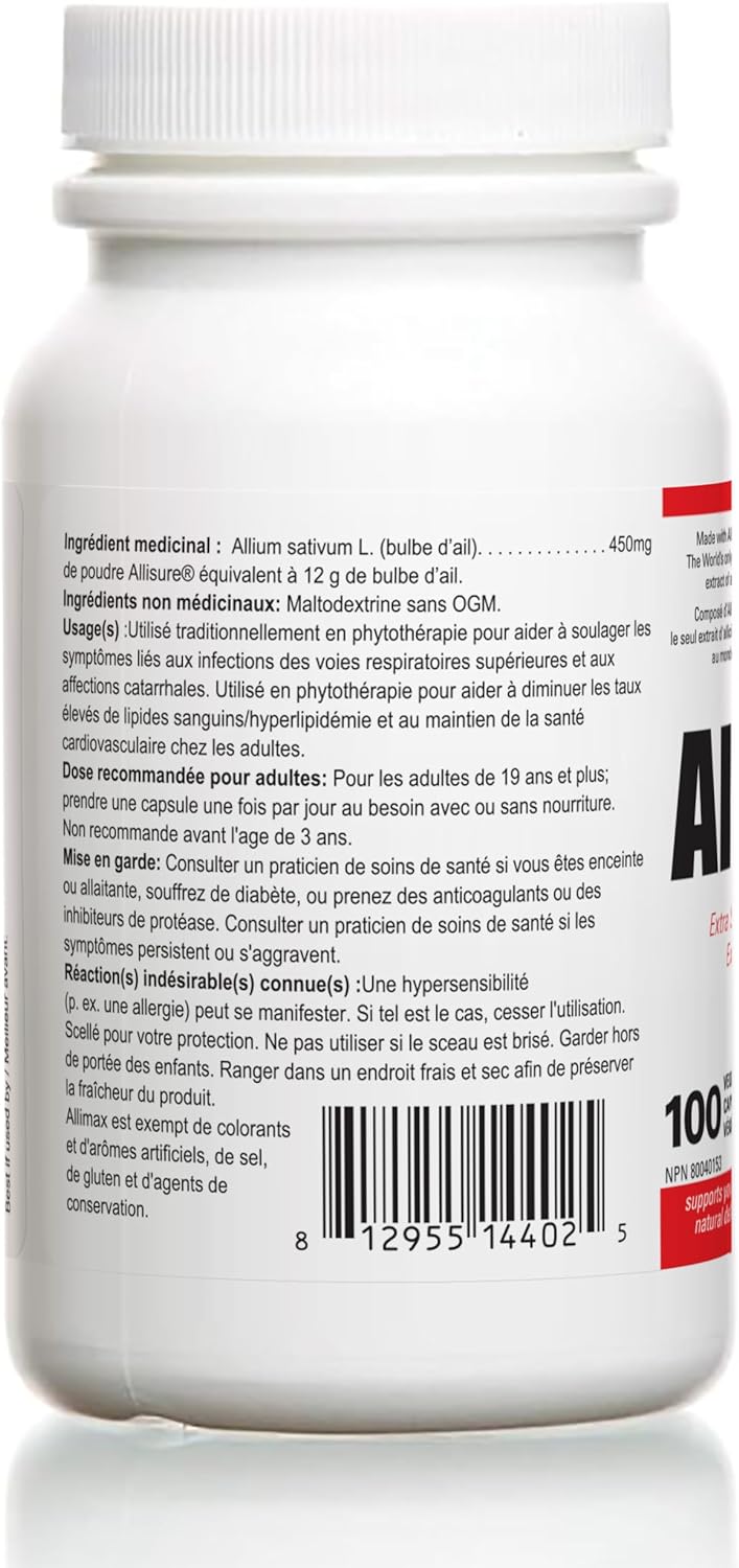 Allimax Pro 450mg 100 Capsules. Professional Strength Support for Your Body’s Immune Function Through Natural Allicin, a Potent Compound Extracted from Clean and Sustainable Spanish Grown Garlic. : Health & Household