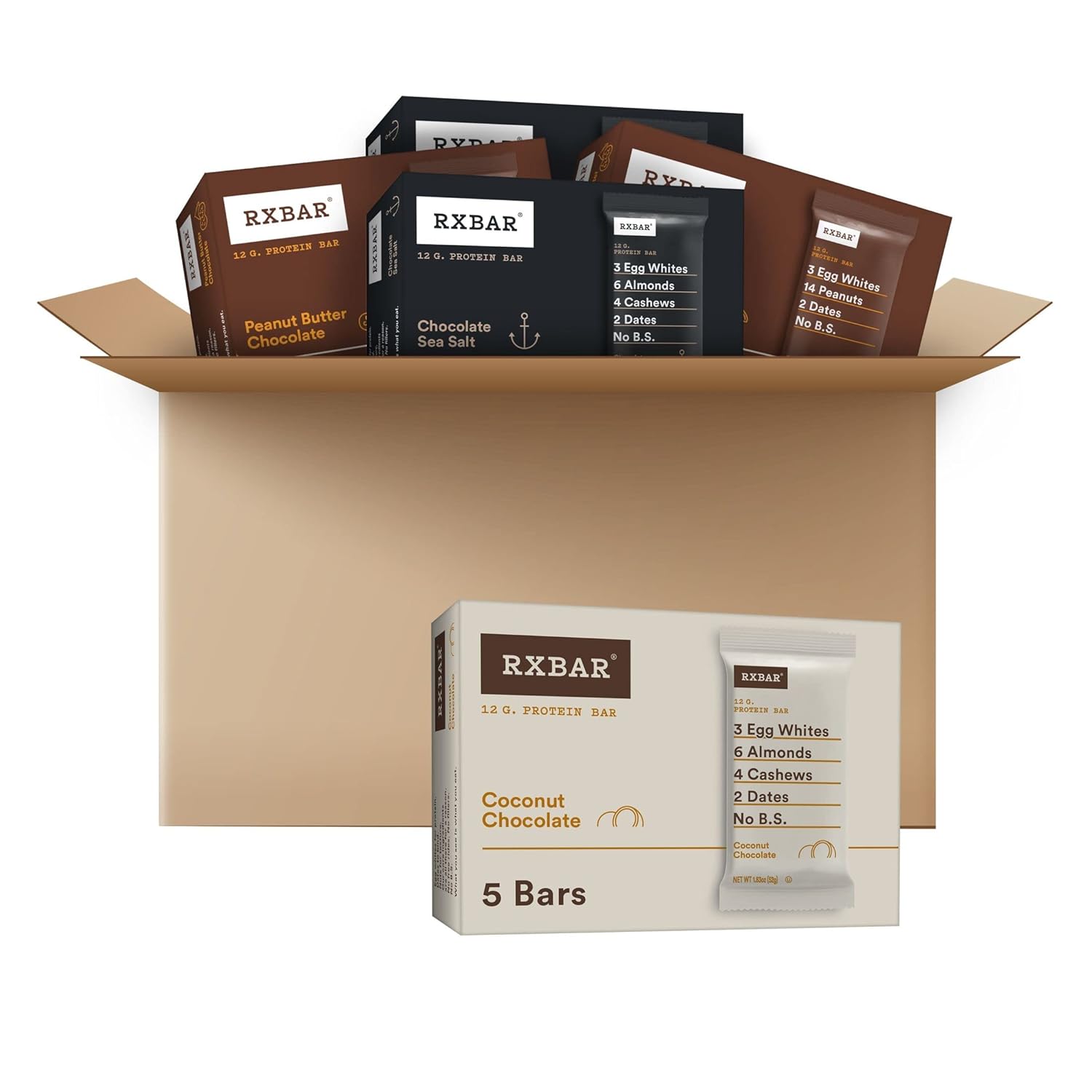 Rxbar Protein Bars, 12G Protein, Gluten Free Snacks, Chocolate Lovers Variety Pack (5 Boxes, 25 Bars)