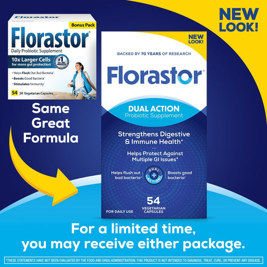 Florastor Probiotics For Digestive And Immune Health, 100 Capsules, Probiotics For Women & Men, Helps Flush Out Bad Bacteria, Boosts The Good With Our Unique Strain Saccharomyces Boulardii