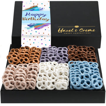 Happy Birthday Gourmet Pretzel Gift Basket - Yogurt Pretzels Gift - Assorted Flavors - Chocolate Birthday Gift Box - Gourmet Pretzel Gift Box - 6 Flavors (Extra Large Gift Box)