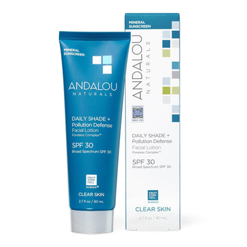 Andalou Naturals Daily Shade Face Sunscreen, Spf 30 Zinc Oxide Mineral Sunscreen, Sun + Pollution Defense Face Lotion, Helps Minimize Look Of Pores, Matte Finish & Lightweight - 2.7 Fl. Oz