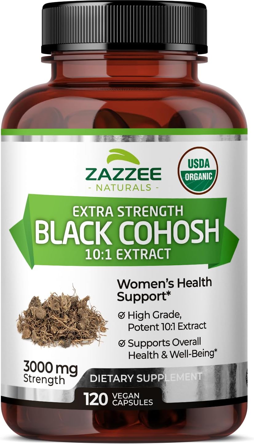 Zazzee Usda Organic Black Cohosh 10:1 Extract, 3000 Mg Strength, 120 Vegan Capsules, 4 Month Supply, Standardized And Concentrated 10X Extract, 100% Vegetarian, All-Natural, Non-Gmo, Made In The Usa