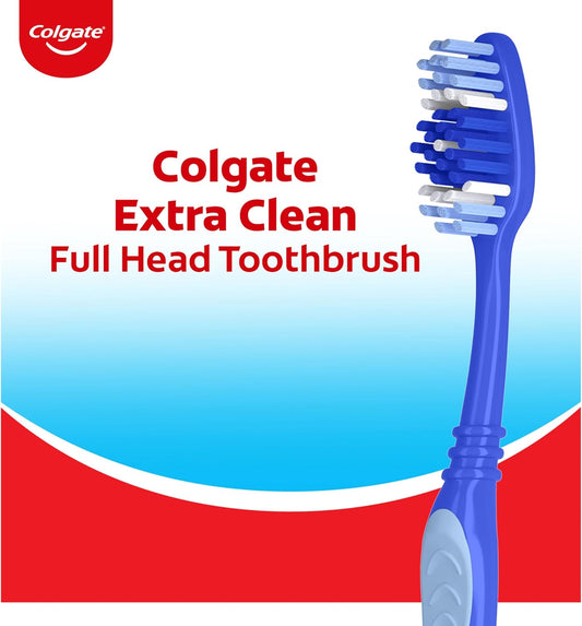 Colgate Extra Clean Toothbrush, Medium Bulk Toothbrush Pack, Adult Medium Bristle Toothbrushes With Ergonomic Handle And Circular Cleaning Bristles, Helps Remove Surface Stains, 6 Pack