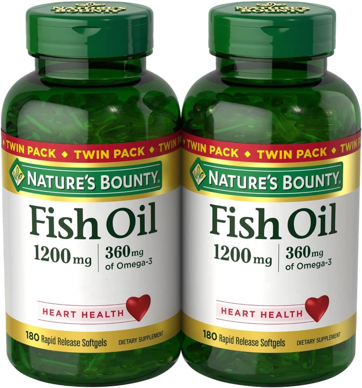 Nature's Bounty Fish Oil 1200 mg, Twin Pack, Supports Heart Health Wit