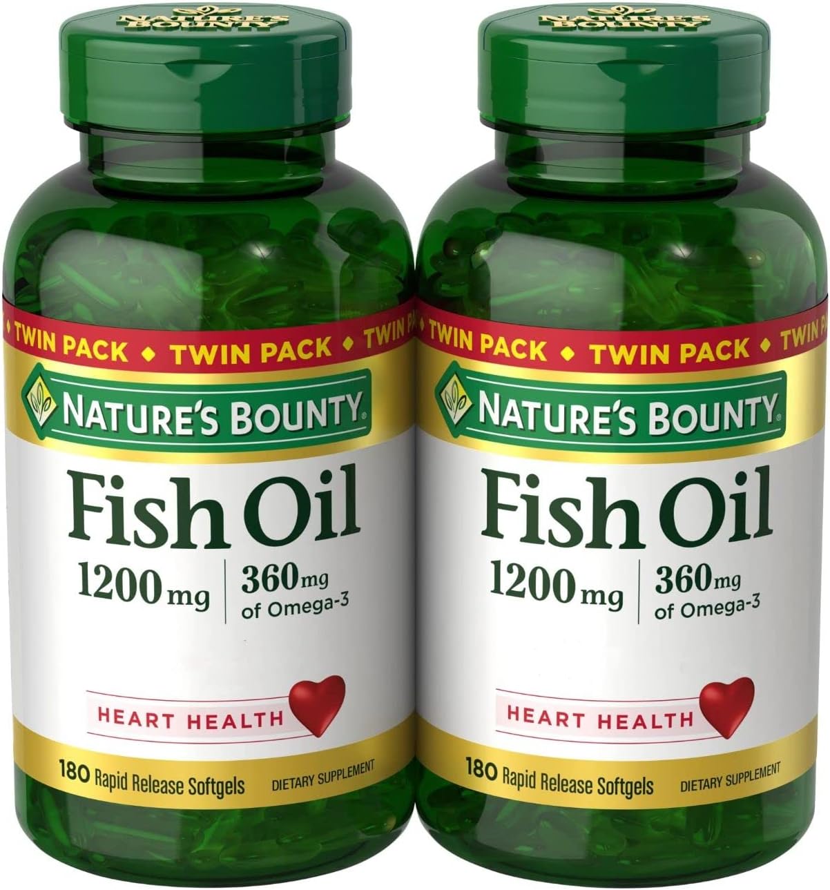 Nature'S Bounty Fish Oil 1200 Mg, Twin Pack, Supports Heart Health With Omega 3 Epa & Dha, 360 Rapid Release Softgels