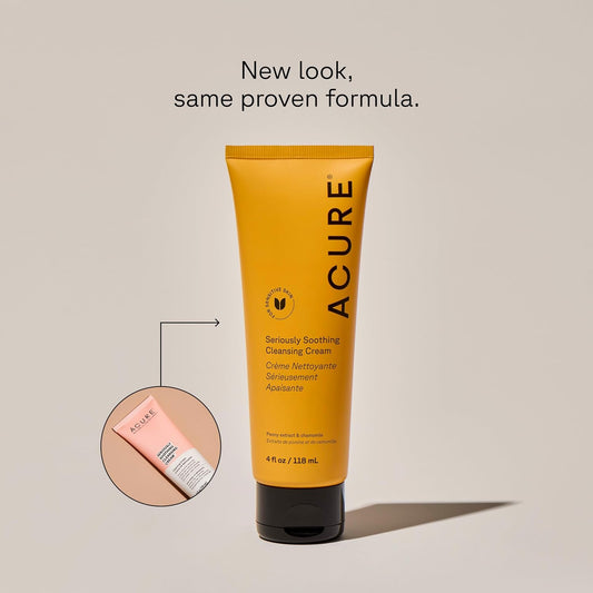 Acure Seriously Soothing Cleansing Cream | 100% Vegan | For Dry To Sensitive Skin | Peony Extract & Chamomille - Soothes , Hydrates & Cleanses | 4 Fl Oz