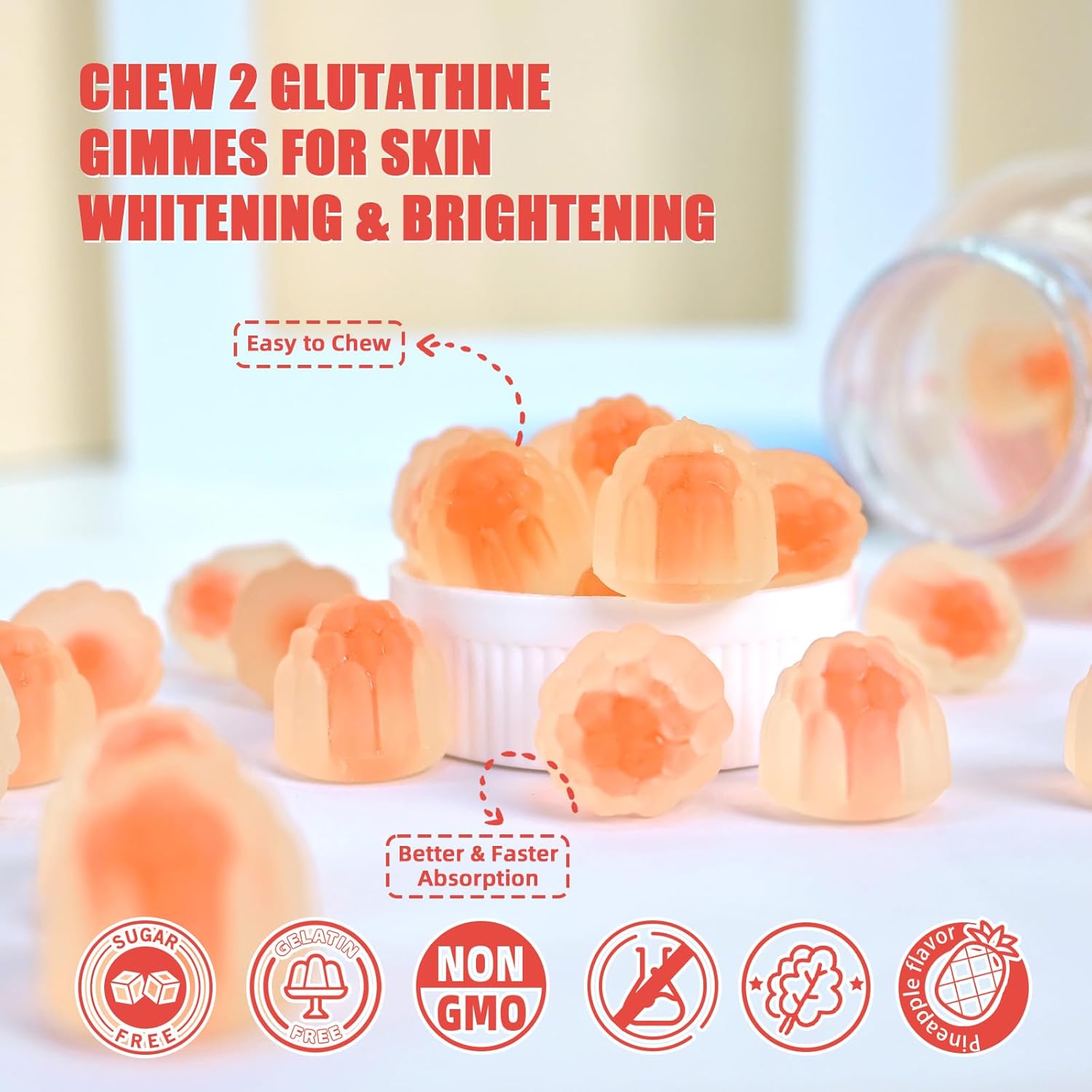 Buy Glutathione Gummies For Skin Whitening - Glutathione 1000Mg Supplement With Collagen Glow Gummies Sugar-Free Antioxidant Support For Women Skin Care Anti-Aging Immunity Pineapple Flavor 120Ct On  Free Shipping On Qualified Orders