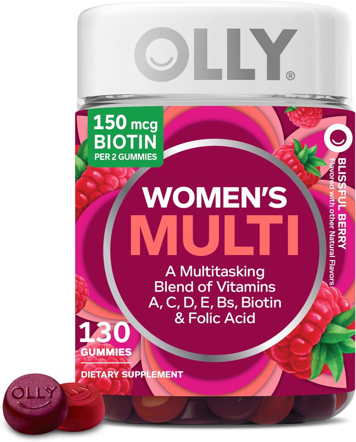 Olly Women'S Multivitamin Gummy, Vitamins A, D, C, E, Biotin, Folic Acid, Adult Chewable Vitamin, Berry Flavor, 65 Day Supply - 130 Count (Packaging May Vary)