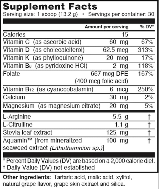 L-ARGININE PRO | L-arginine Supplement Powder | 5,500mg of L-arginine Plus 1,100mg L-Citrulline (Grape Berry, 1 Jar)